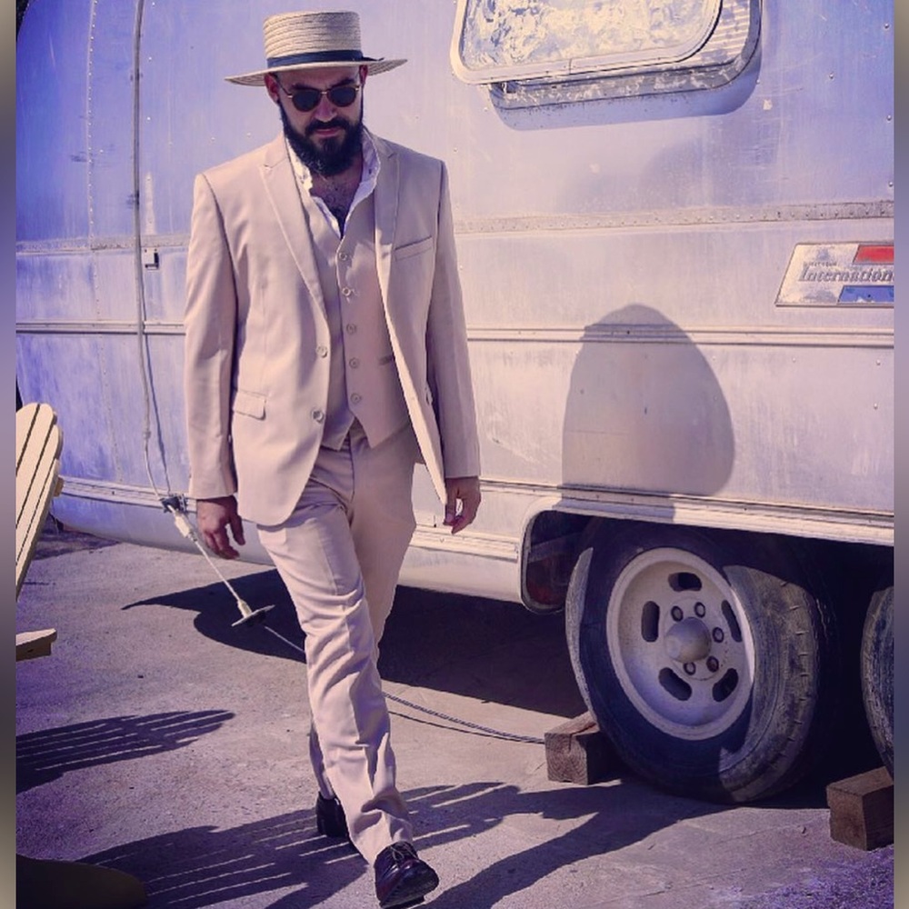 Tan 3 piece suit slim fit 44R 36x29